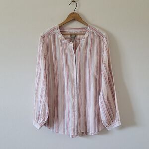 NWOT D&Co. Naturals Linen Cotton Blend Long Sleeve Button Down Shirt Size Large